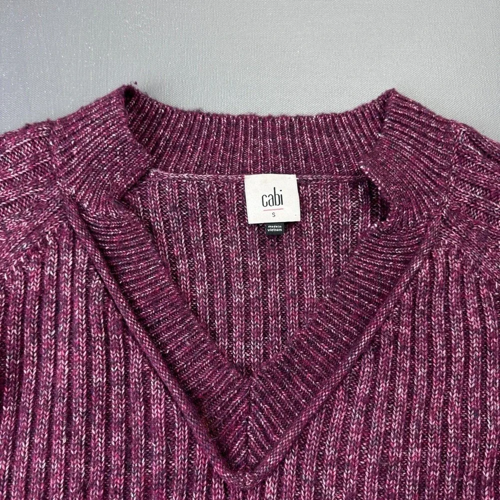 CAbi Womens Size Small Purple Ribbed Knit V Neck 3/4 Sleeve Pullover Sweater Top